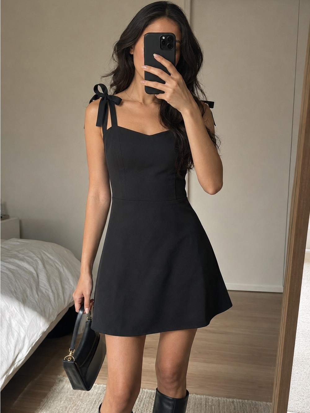 Sunday Best Minimalist Tie Strap Mini Dress Black A-Line Sleeveless XS